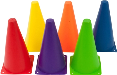 9" Plastic Cone -6 Pack Mixed Colors - Sports Training Gear by Trademark Innovations