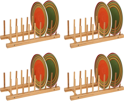 Plate Holder - For 8 Plates Made From Natural Bamboo - Set of 4 - by Trademark Innovations