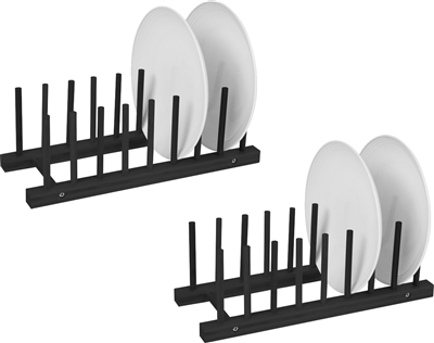 Plate Holder - Black Finish - For 8 Plates Made From Natural Bamboo - Set of 2 - by Trademark Innovations