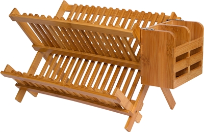 Folding Dish Rack with Utensil Holder - Made From Natural Bamboo by Trademark Innovations