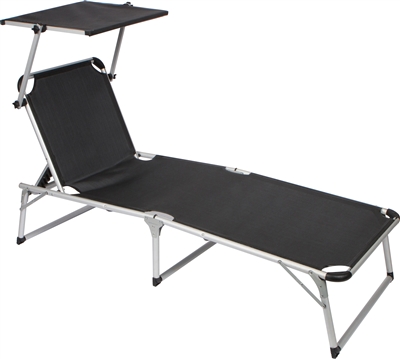 Adjustable Beach and Patio Lounge Chair with Sun Shade by Trademark Innovations (Black)