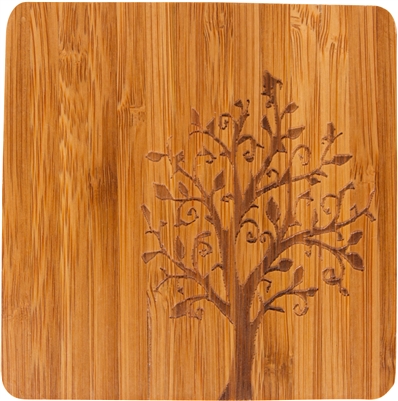 Bamboo Coaster with Tree Design - Set of 4 - 4" Square by Trademark Innovations