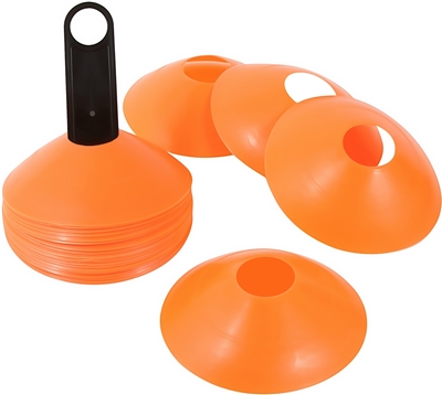 2" Plastic Disc Cone - 24 Pack Orange with Carrier- Sports Training Gear