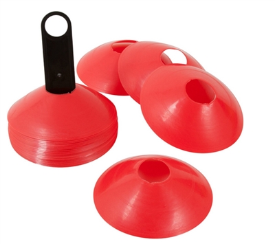 2" Plastic Disc Cone - 24 Pack Red Colors with Carrier- Sports Training Gear by Trademark Innovations