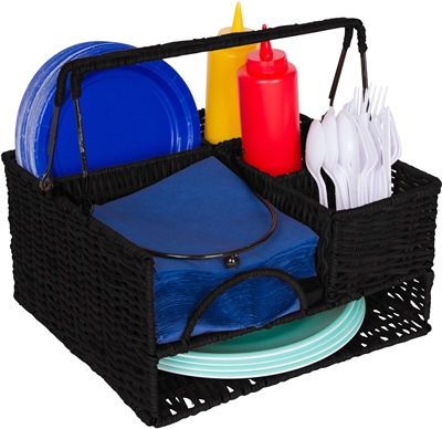 Rattan Tabletop Serveware and Condiment Organizer and Caddy by Trademark Innovations (Black)