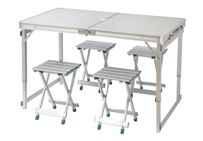 4 Person Aluminum Lightweight Folding Camp Table with 4 Stools by Trademark Innovations