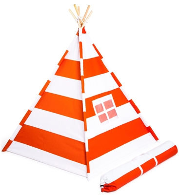 Canvas Teepee 6' With Carrycase -Playful Orange Stripes - by Trademark Innovations