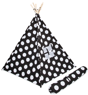 Canvas Teepee 6' With Carrycase -Whimsical BlackWith White Polka Dot - by Trademark Innovations