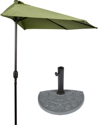 9' Patio Half Umbrella with Gray Floral Half-Base by Trademark Innovations (Light Green)