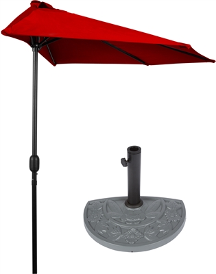 9' Patio Half Umbrella with Gray Floral Half-Base by Trademark Innovations (Red)