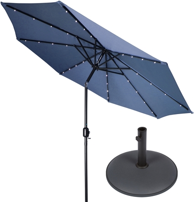 9' Deluxe Solar Powered LED Lighted Patio Umbrella with Gray Circular Base by Trademark Innovations (Blue)