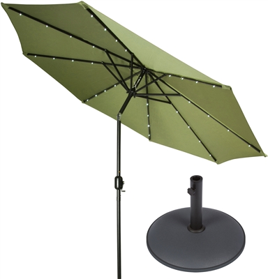9' Deluxe Solar Powered LED Lighted Patio Umbrella with Gray Circular Base by Trademark Innovations (Light Green)