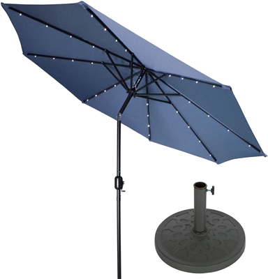 9' Deluxe Solar Powered LED Lighted Patio Umbrella with Gray Circle Geometric Base by Trademark Innovations (Blue)