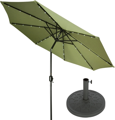9' Deluxe Solar Powered LED Lighted Patio Umbrella with Gray Circle Geometric Base by Trademark Innovations (Light Green)