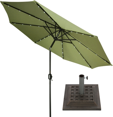 9' Deluxe Solar Powered LED Lighted Patio Umbrella with Bronze-Finish Square Base by Trademark Innovations (Light Green)