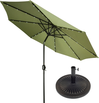 9' Deluxe Solar Powered LED Lighted Patio Umbrella with Bronze-Finish Starburst Base by Trademark Innovations (Light Green)
