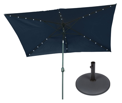 10' x 6.5' Rectangular Solar Powered LED Lighted Patio Umbrella with Gray Circular Base by Trademark Innovations (Blue)