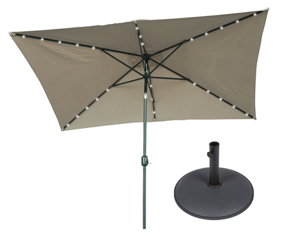 10' x 6.5' Rectangular Solar Powered LED Lighted Patio Umbrella with Gray Circular Base by Trademark Innovations