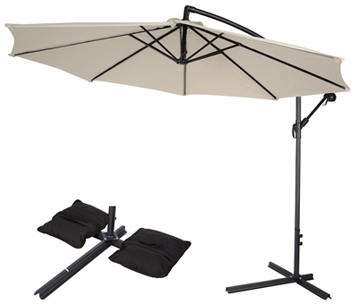10' Deluxe Polyester Offset Patio Umbrella with Set of 2 Saddlebag Style Sand Weight Bags by Trademark Innovations (Beige)