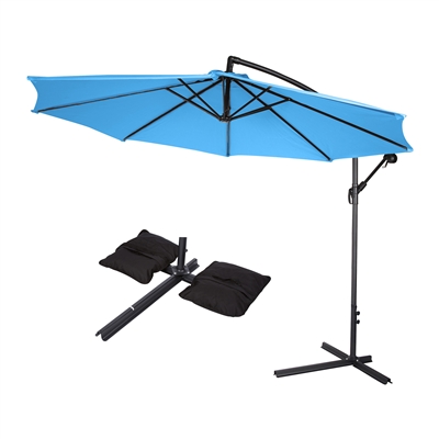 10' Deluxe Polyester Offset Patio Umbrella with Set of 2 Saddlebag Style Sand Weight Bags by Trademark Innovations (Teal)