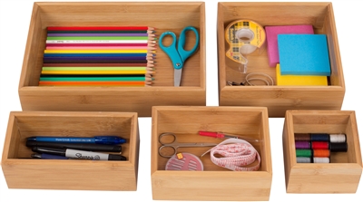 Bamboo 5-Piece Drawer Organizer Boxes by Trademark Innovations
