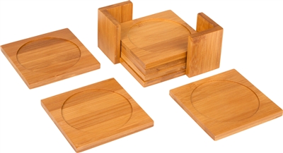 All Natural Square Bamboo Coaster - Set of 6 in Holder - by Trademark Innovations