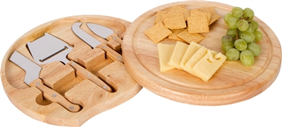 Bamboo Cheese Board and Tools Set with Swivel Base - By Trademark Innovations
