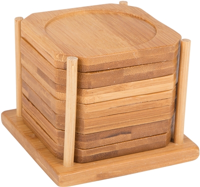 All Natural Bamboo Coaster – Set of 6 in Holder