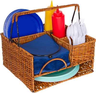 Rattan Tabletop Serveware and Condiment Organizer and Caddy by Trademark Innovations