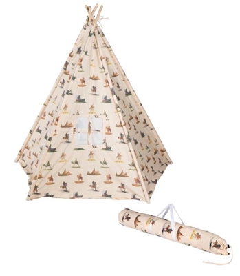 6' Canvas Teepee With Carry Case - Canvas Fabric - By Trademark Innovations (Cowboy Print)